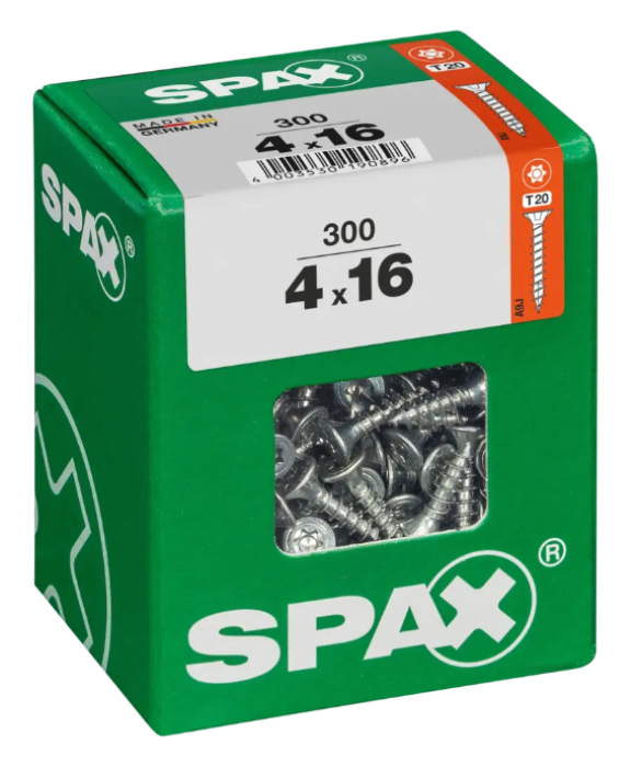 SPAX Universalschraube, 4 x 16 mm, 300 Stück, Vollgewinde, Senkkopf, T-STAR plus T20, 4CUT, WIROX, 4191010400167